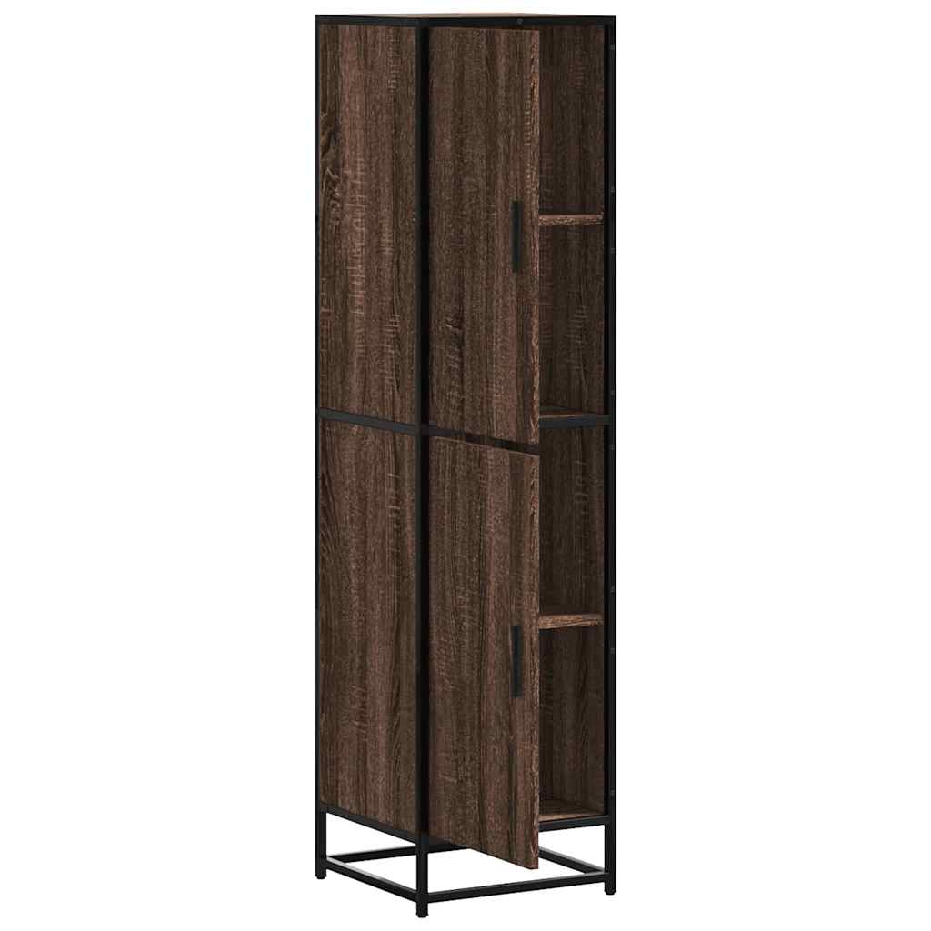 skab brun egetræ 35,5x35x139 cm konstrueret træ og metal