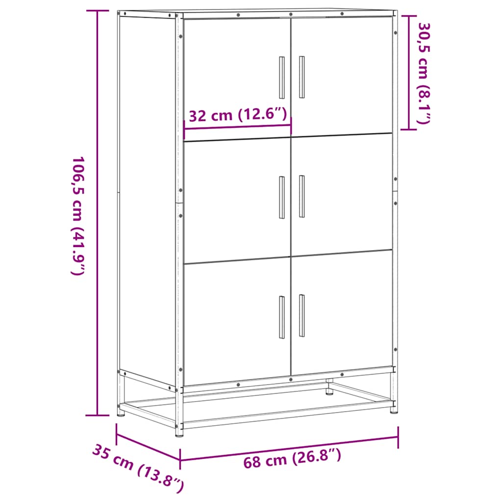 skab 68x35x106,5 cm konstrueret træ og metal røget egetræsfarve