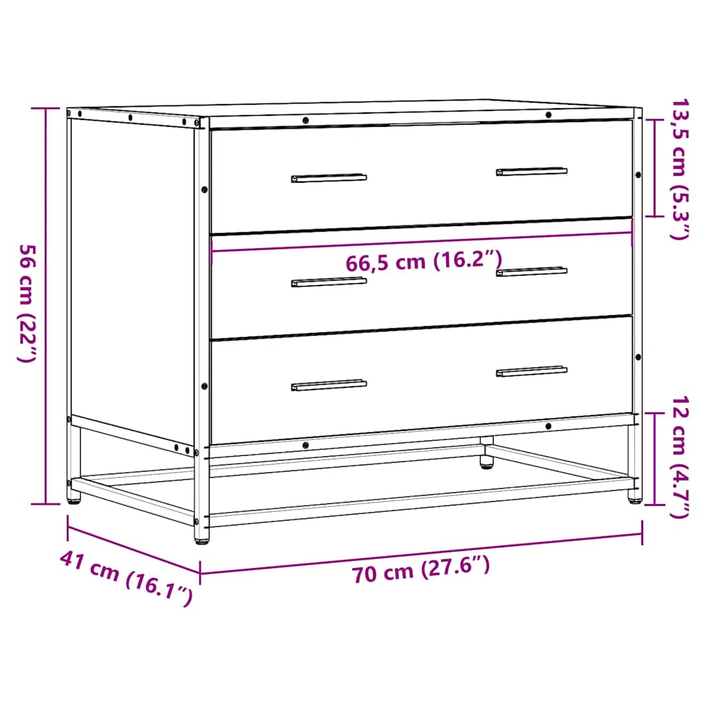 kommode 70x41x56 cm konstrueret træ brun egetræsfarve
