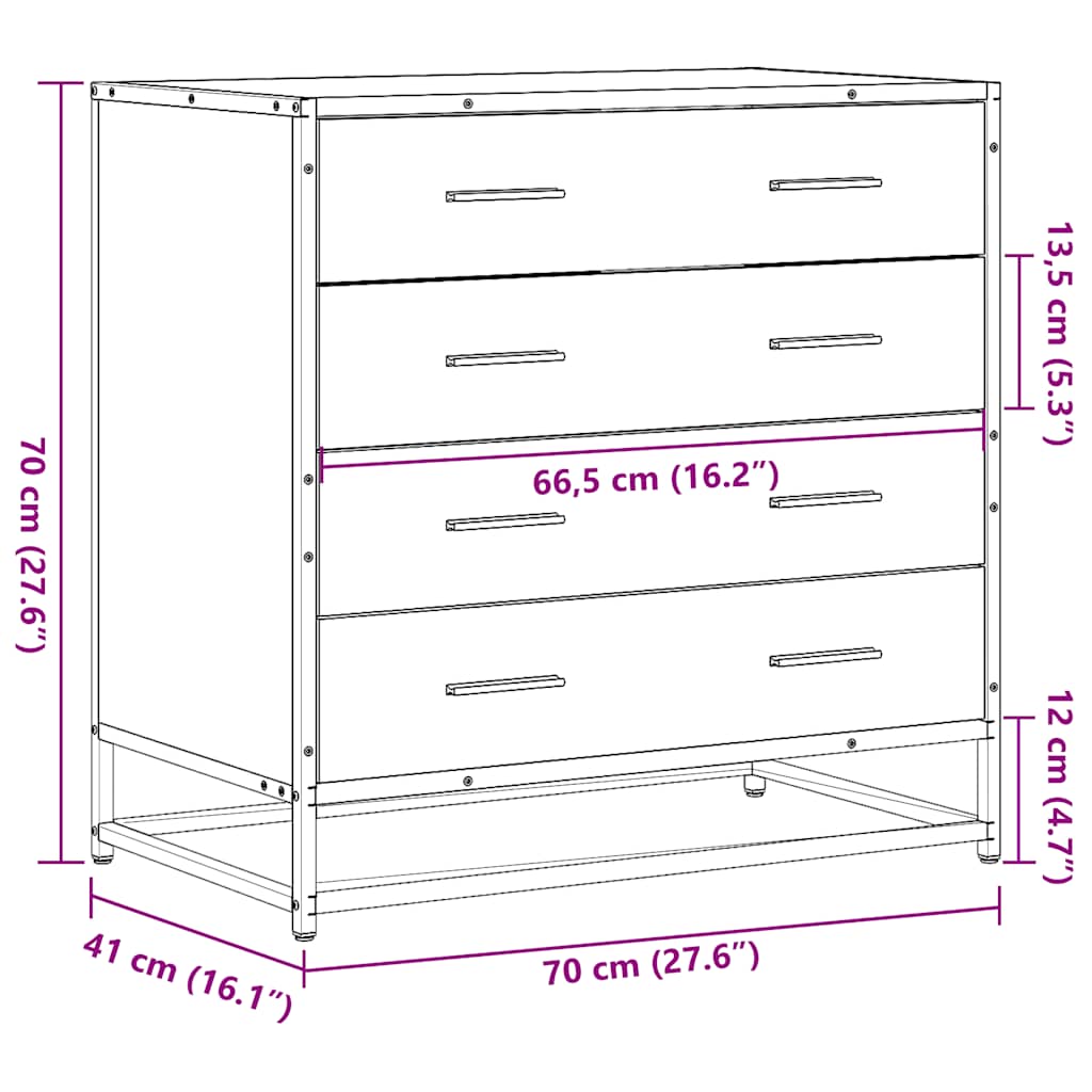 kommode 70x41x70 cm konstrueret træ røget egetræsfarve