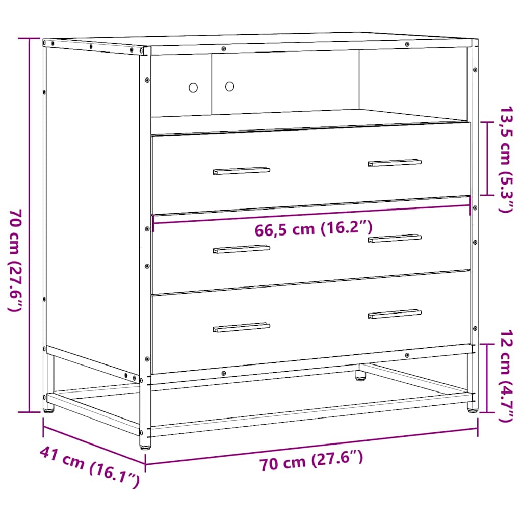 kommode 70x41x70 cm konstrueret træ røget egetræsfarve