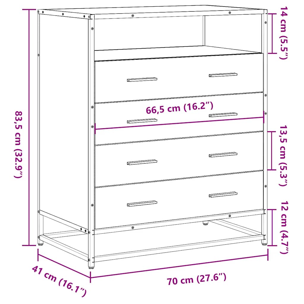 skuffeskab 70x41x83,5 cm konstrueret træ sort