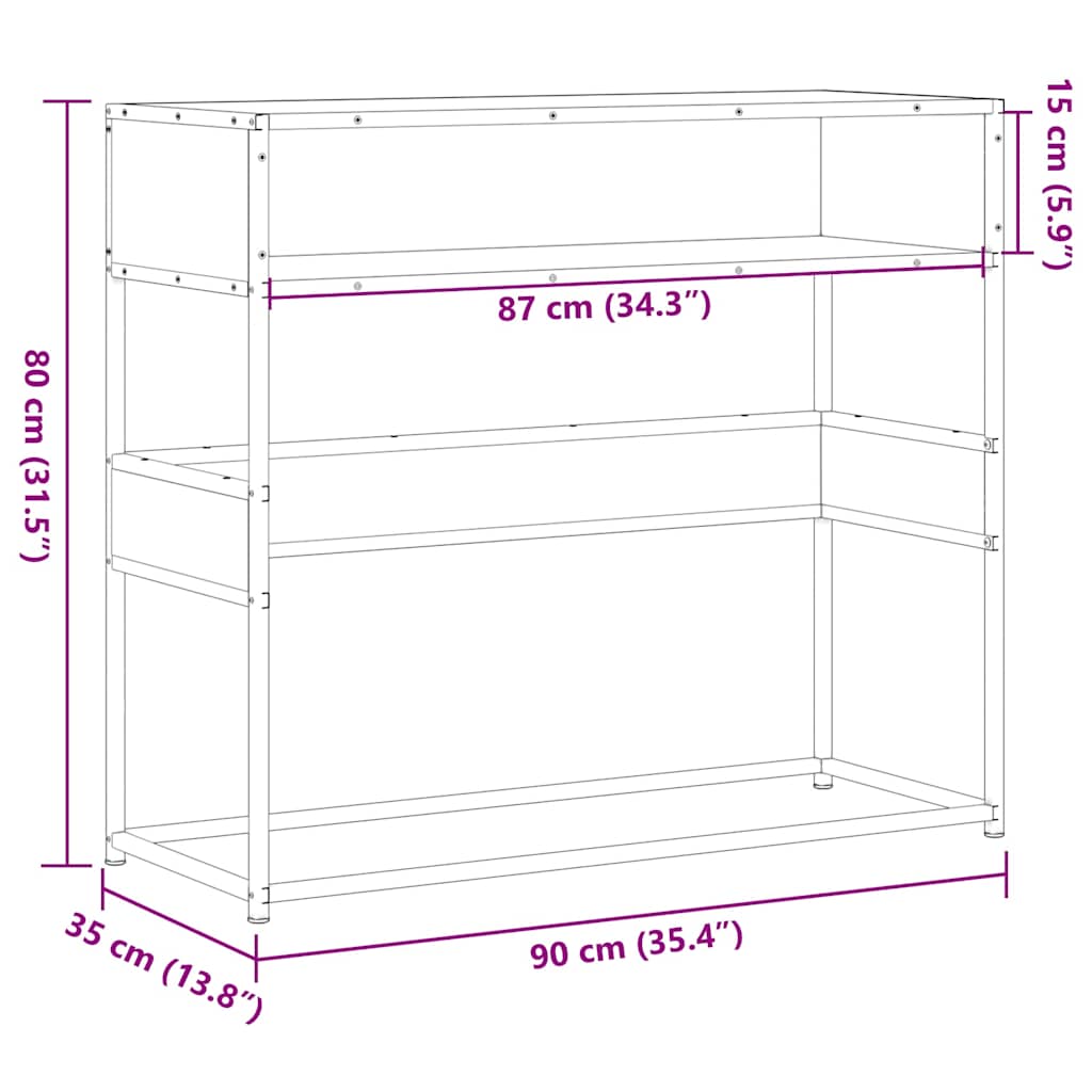 konsolbord 90x35x80 cm konstrueret træ grå sonoma-eg
