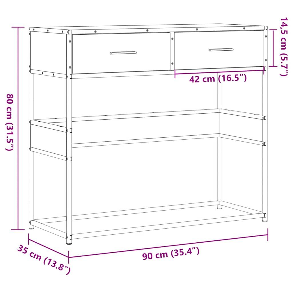 konsolbord 90x35x80 cm konstrueret træ grå sonoma-eg