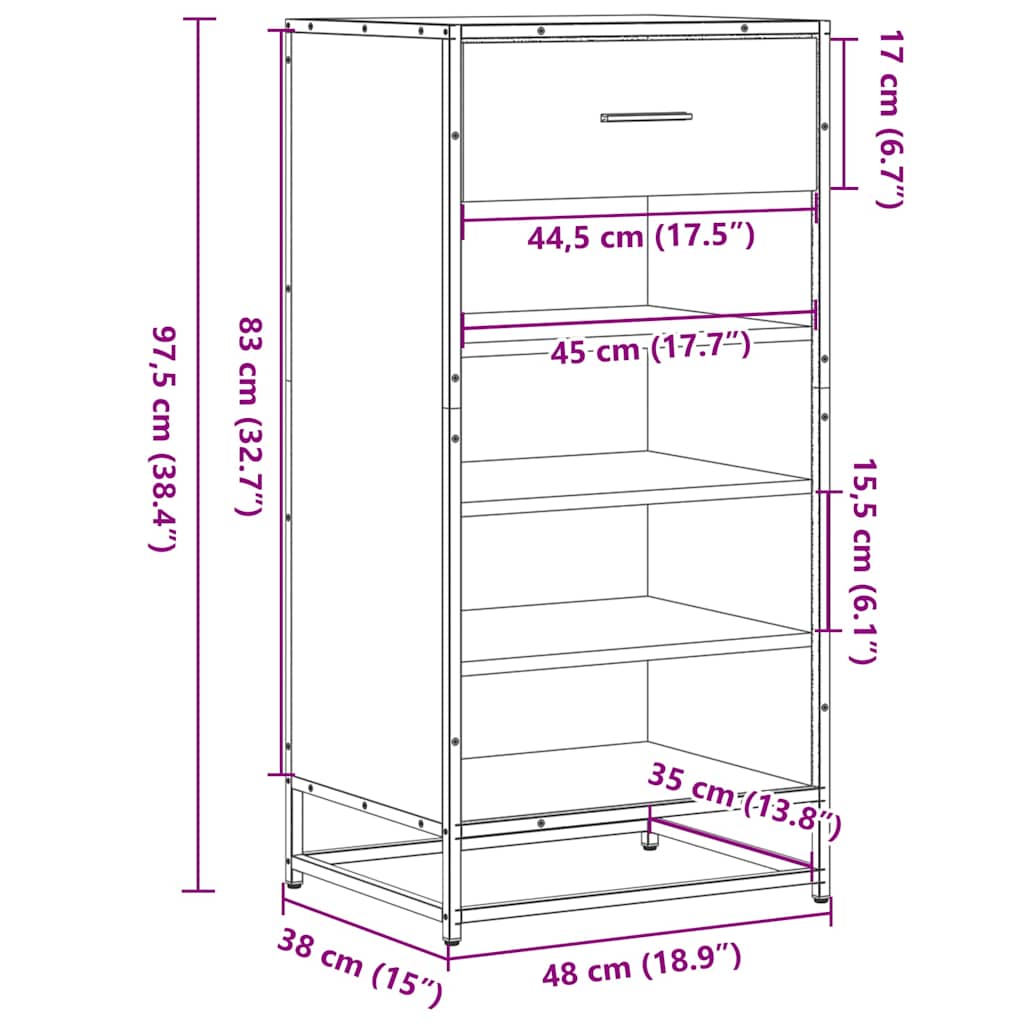 skostativ 48x38x97,5 cm konstrueret træ røget egetræsfarve