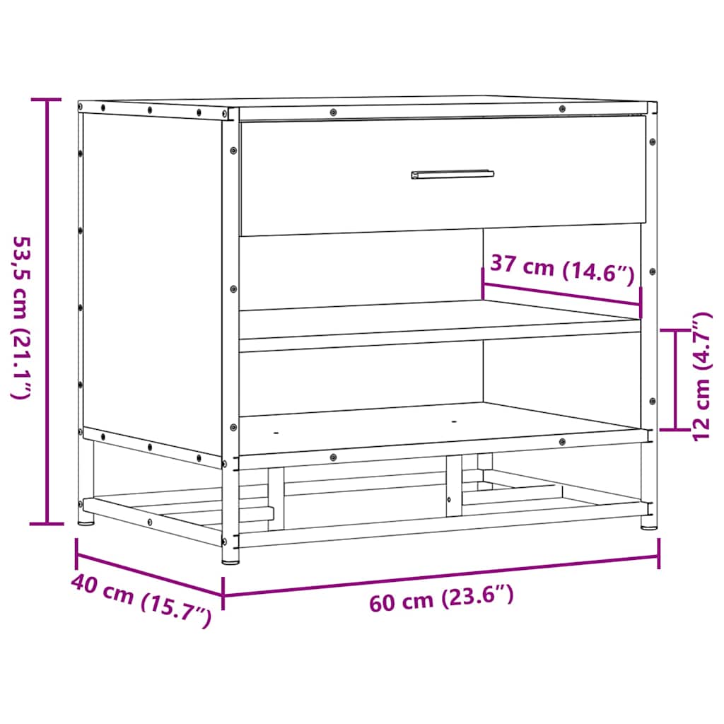 skobænk 60x40x53,5 cm konstrueret træ og metal sort