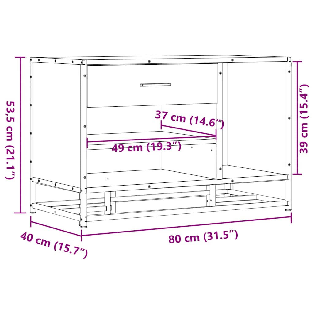 skobænk 80x40x53,5 cm konstrueret træ metal røget egetræsfarve
