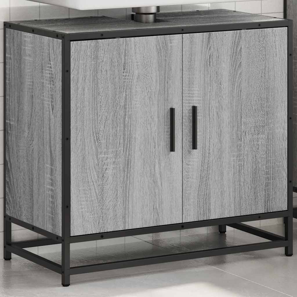 skab til håndvask til badeværelse 65x33x60 cm grå sonoma-eg