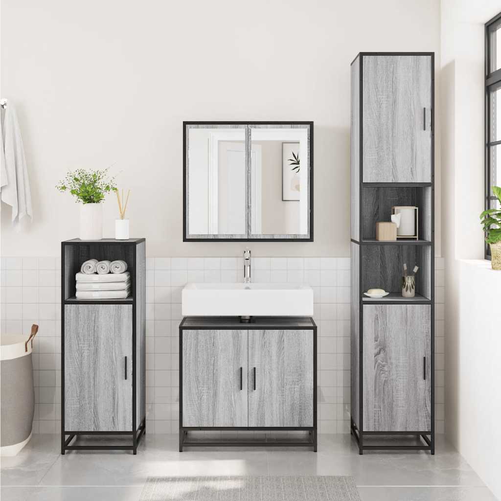 skab til håndvask til badeværelse 65x33x60 cm grå sonoma-eg