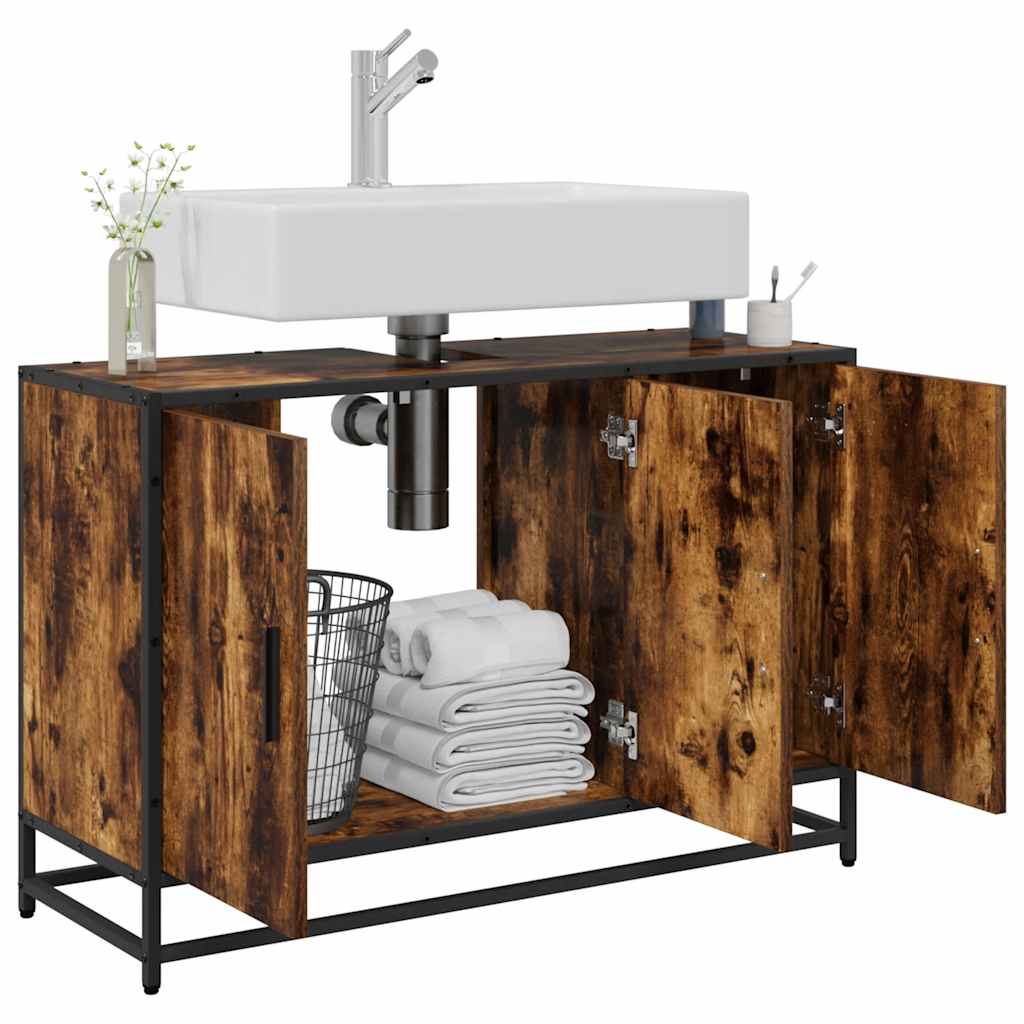 skab til håndvask til badeværelse 90x33x60 cm røget eg