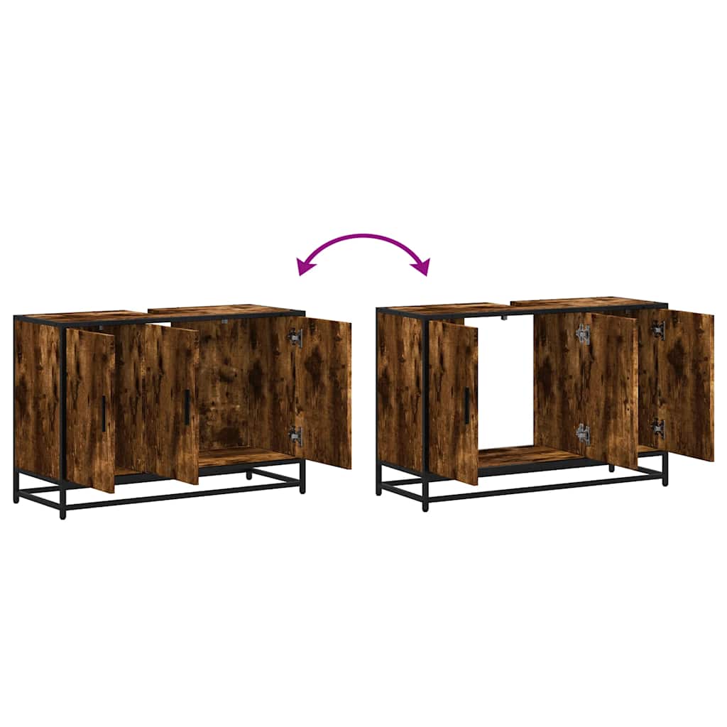 skab til håndvask til badeværelse 90x33x60 cm røget eg
