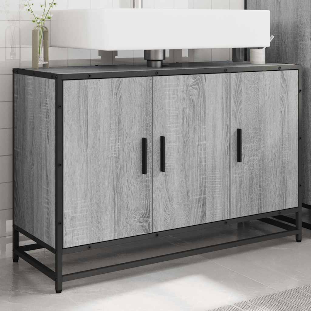 skab til håndvask til badeværelse 90x33x60 cm grå sonoma
