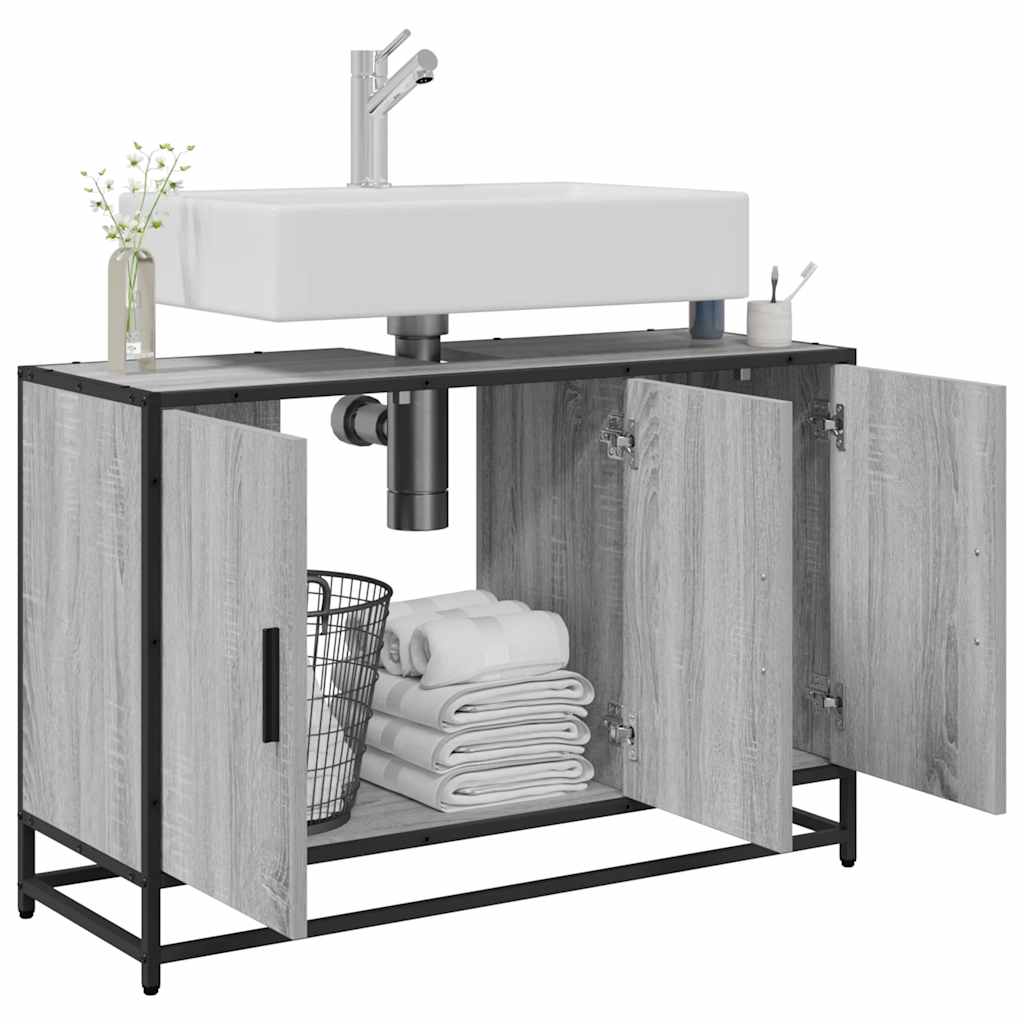 skab til håndvask til badeværelse 90x33x60 cm grå sonoma