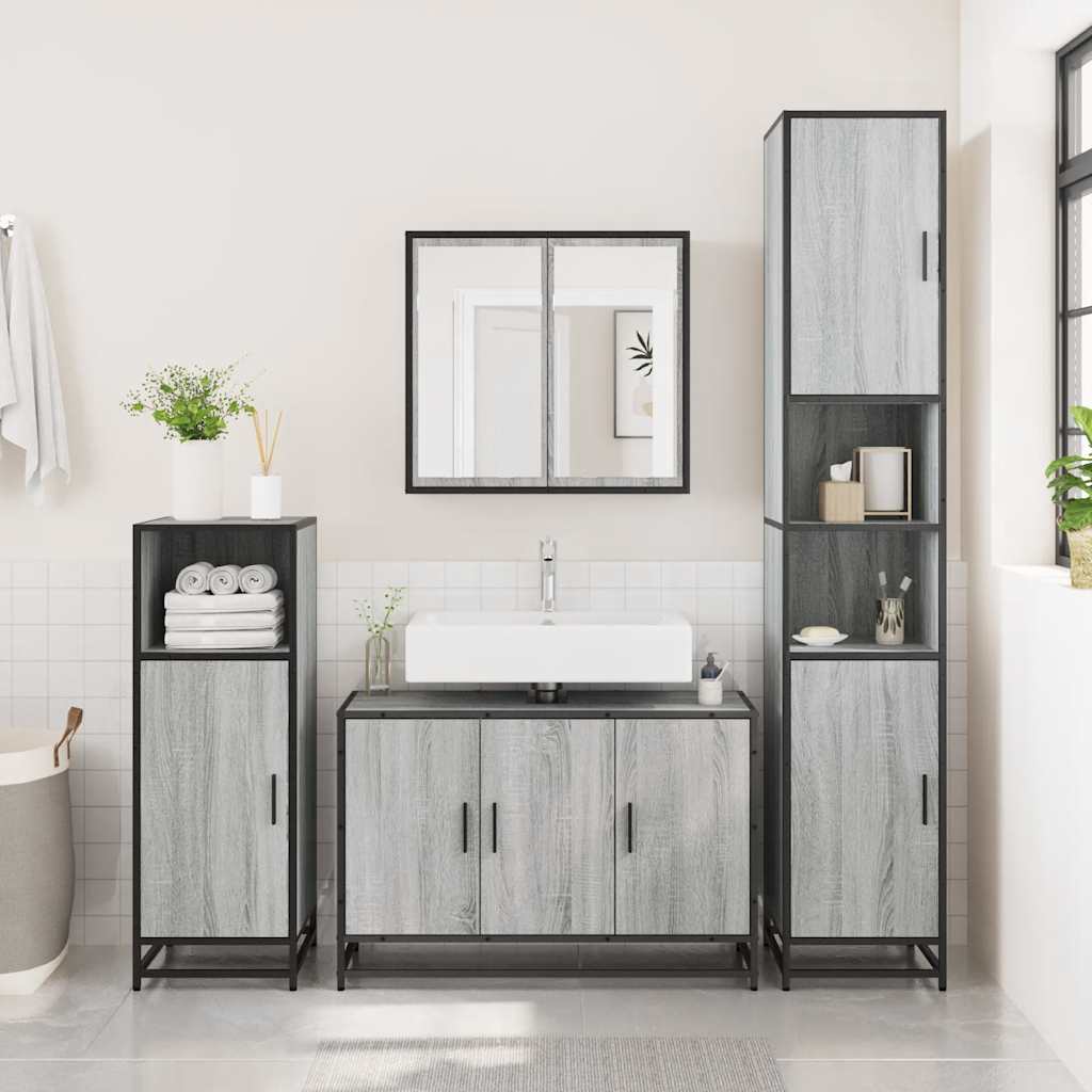 skab til håndvask til badeværelse 90x33x60 cm grå sonoma