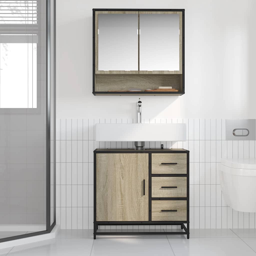 underskab til badeværelse 65x33x60 cm konstrueret træ sonoma-eg