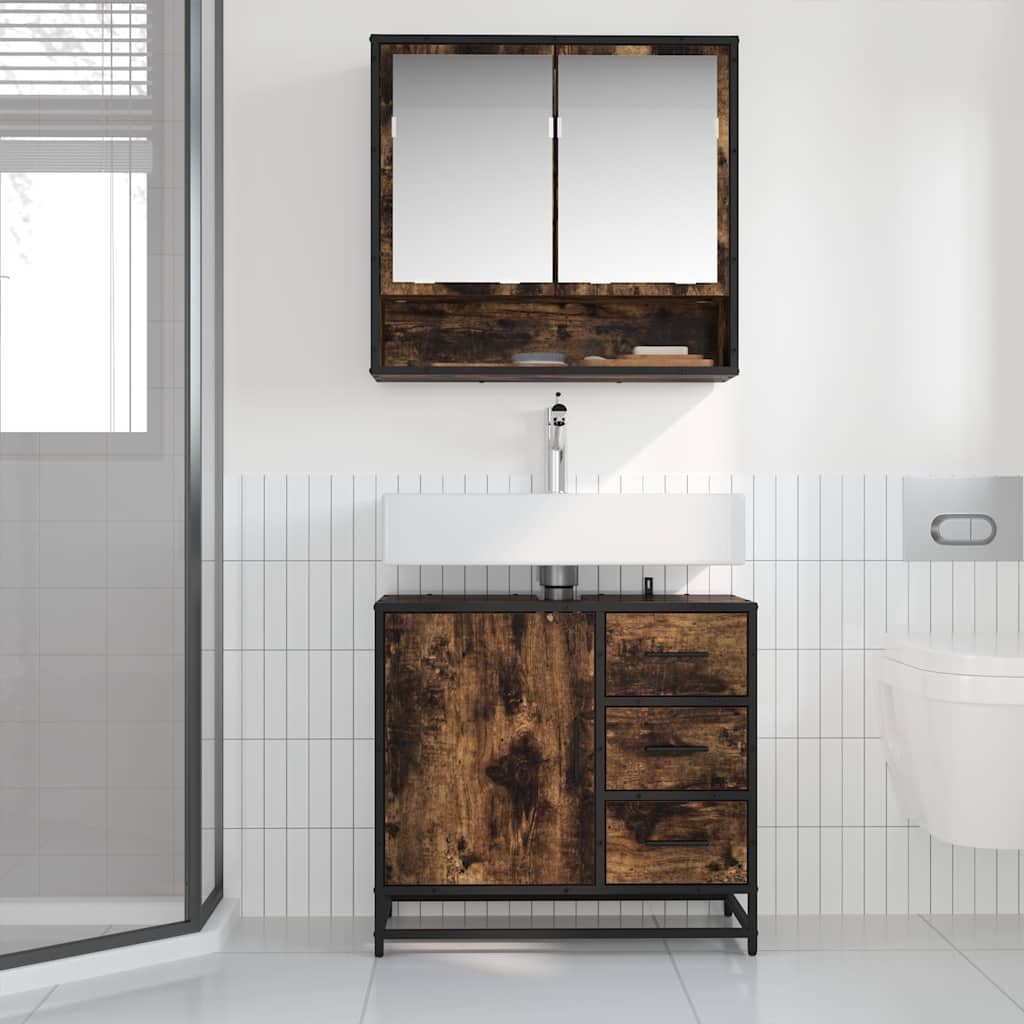 skab til håndvask til badeværelse 65x33x60 cm røget egetræ