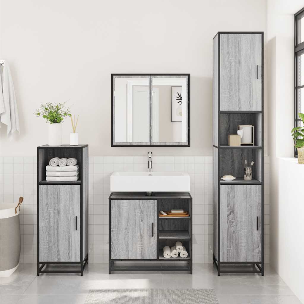 skab til håndvask til badeværelse 65x33x60 cm grå sonoma-eg