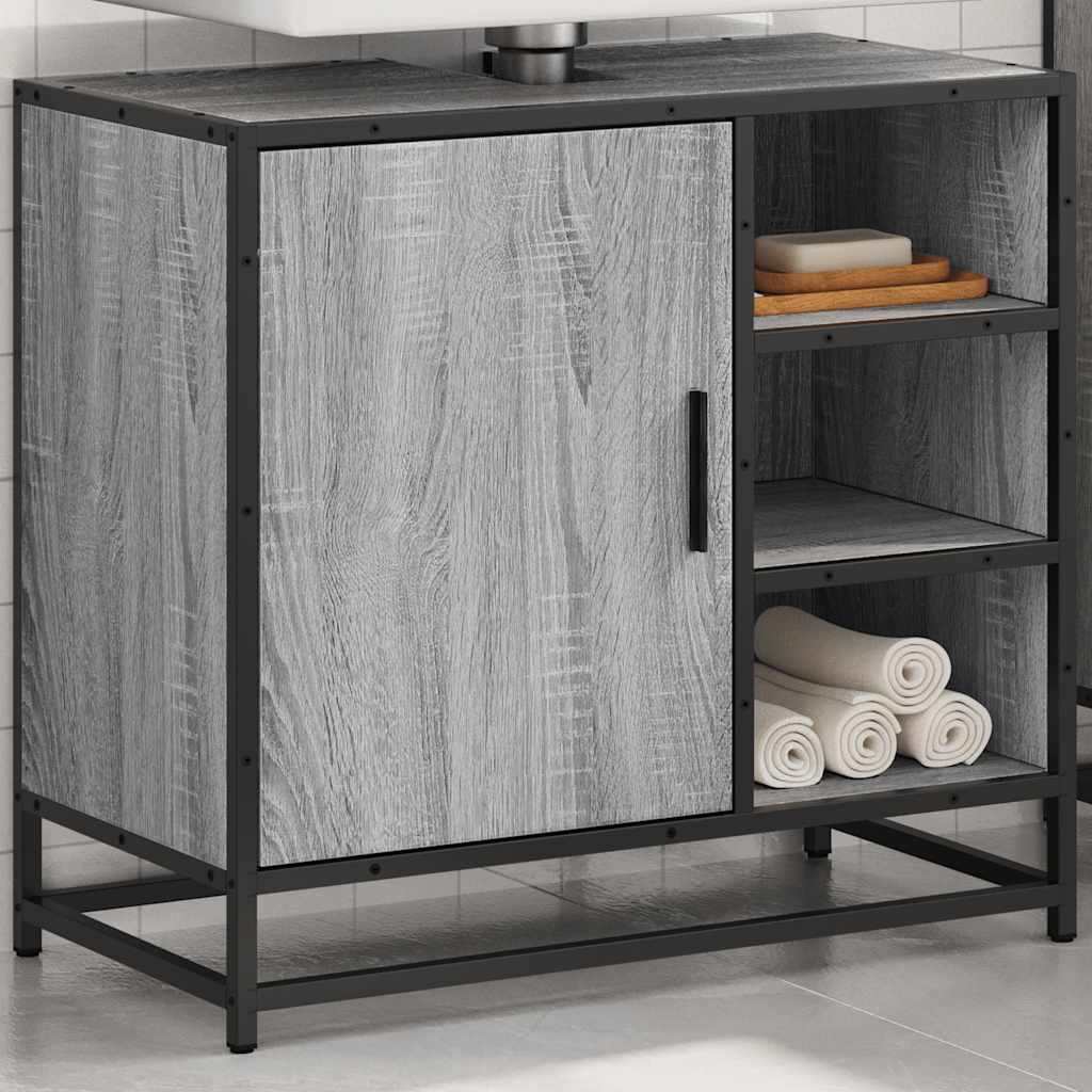 skab til håndvask til badeværelse 65x33x60 cm grå sonoma-eg