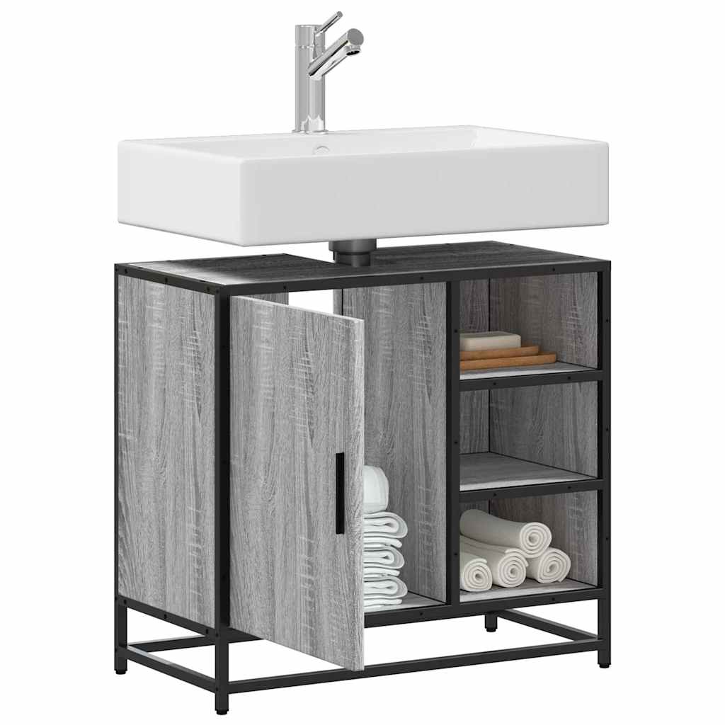 skab til håndvask til badeværelse 65x33x60 cm grå sonoma-eg