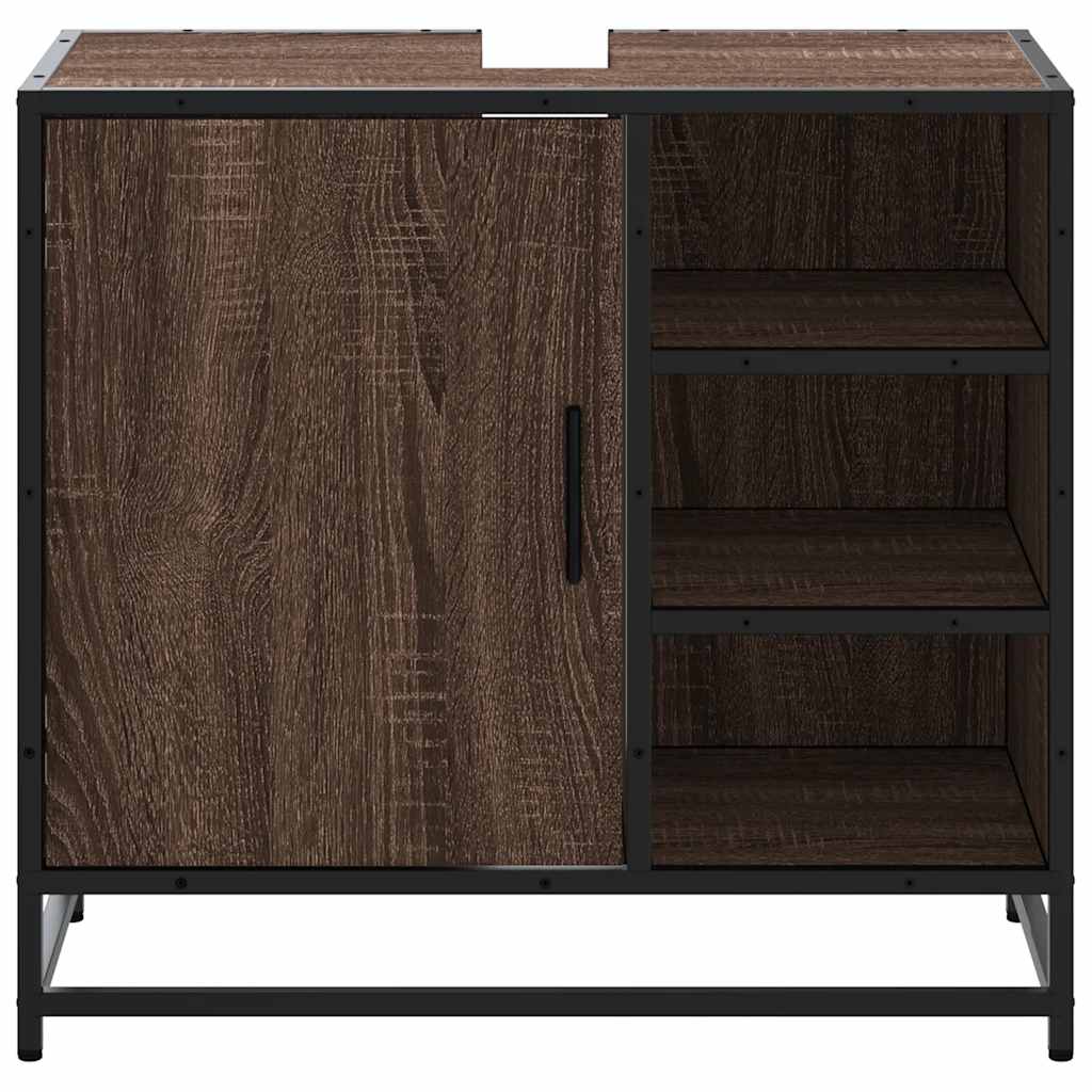 skab til håndvask til badeværelse 65x33x60 cm brunt egetræ