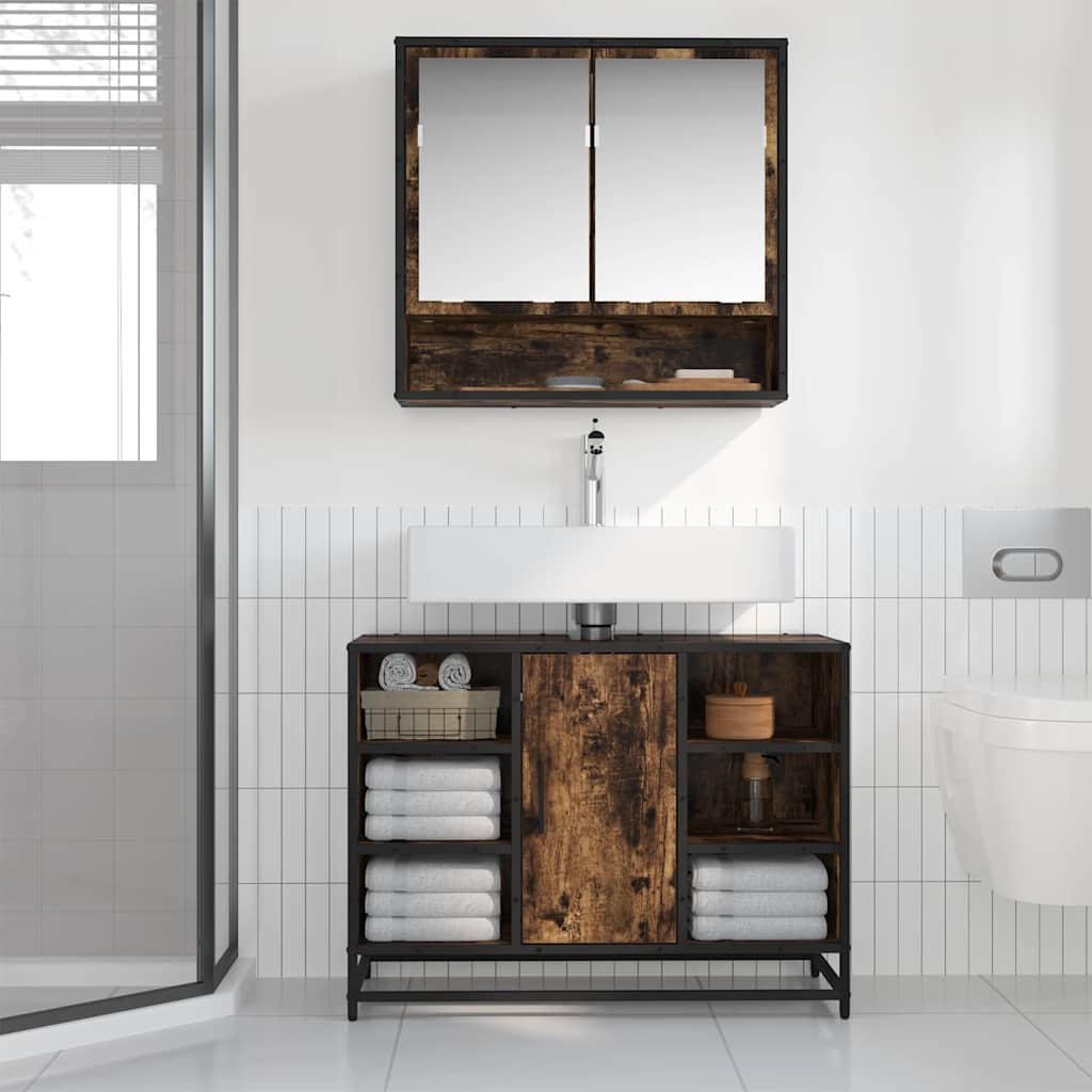 underskab til håndvask 80x33x60 cm konstrueret træ røget eg
