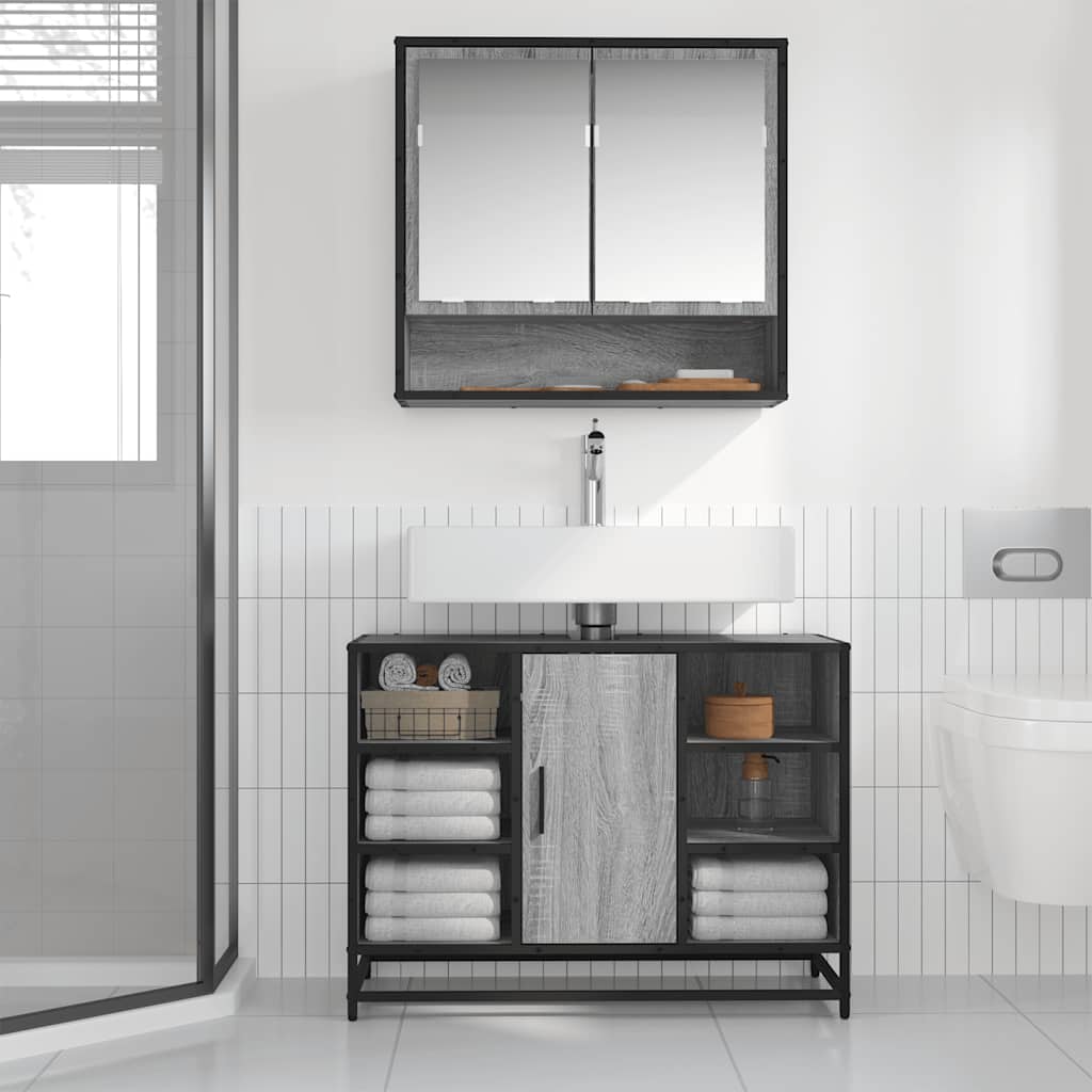 underskab til håndvask 80x33x60 cm konstrueret træ grå sonoma