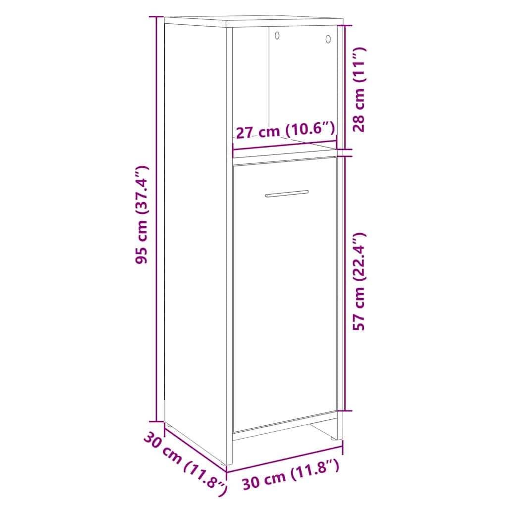 badeværelsesskab 30x30x95 cm konstrueret træ sonoma-eg