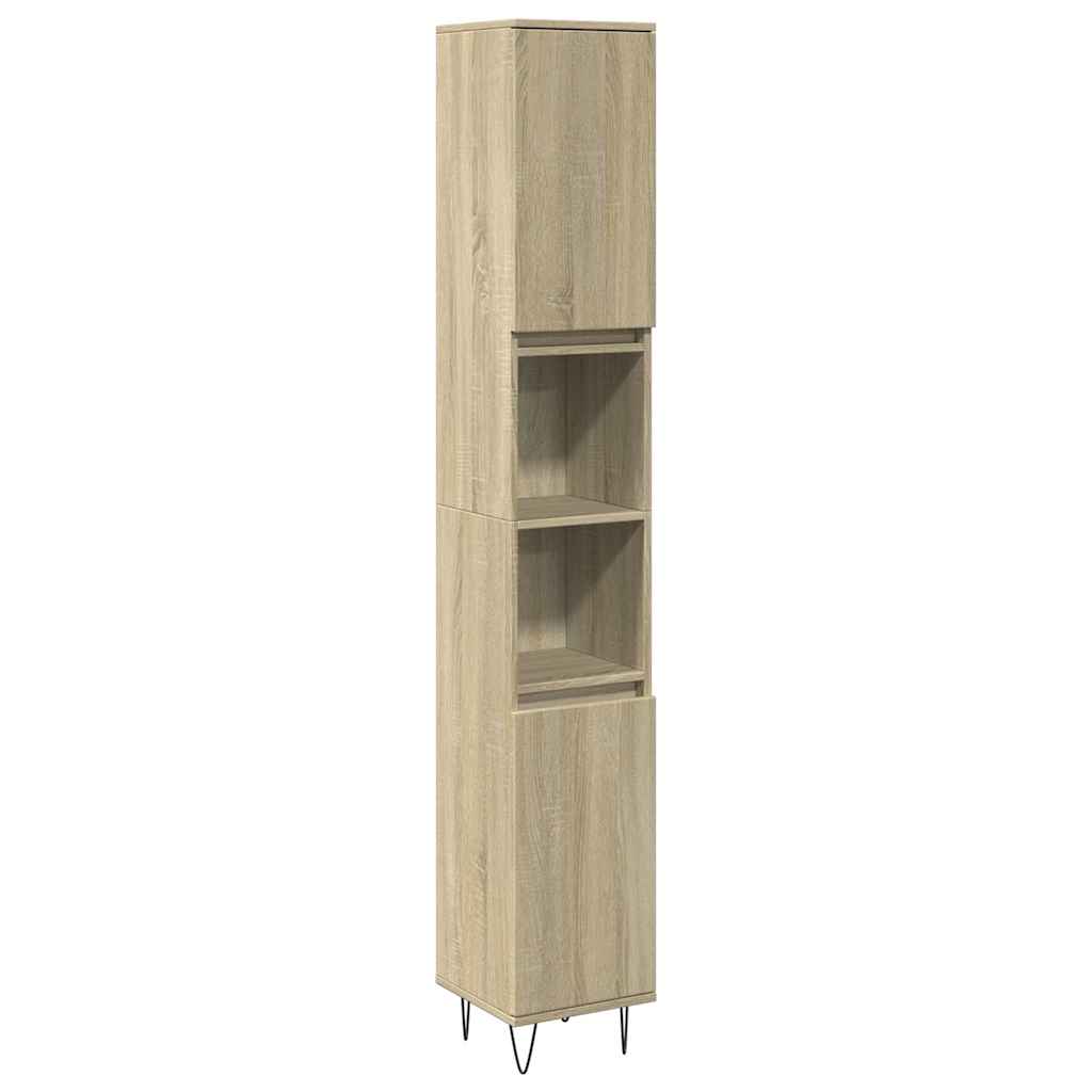 badeværelsesskab 30x30x190 cm konstrueret træ sonoma-eg