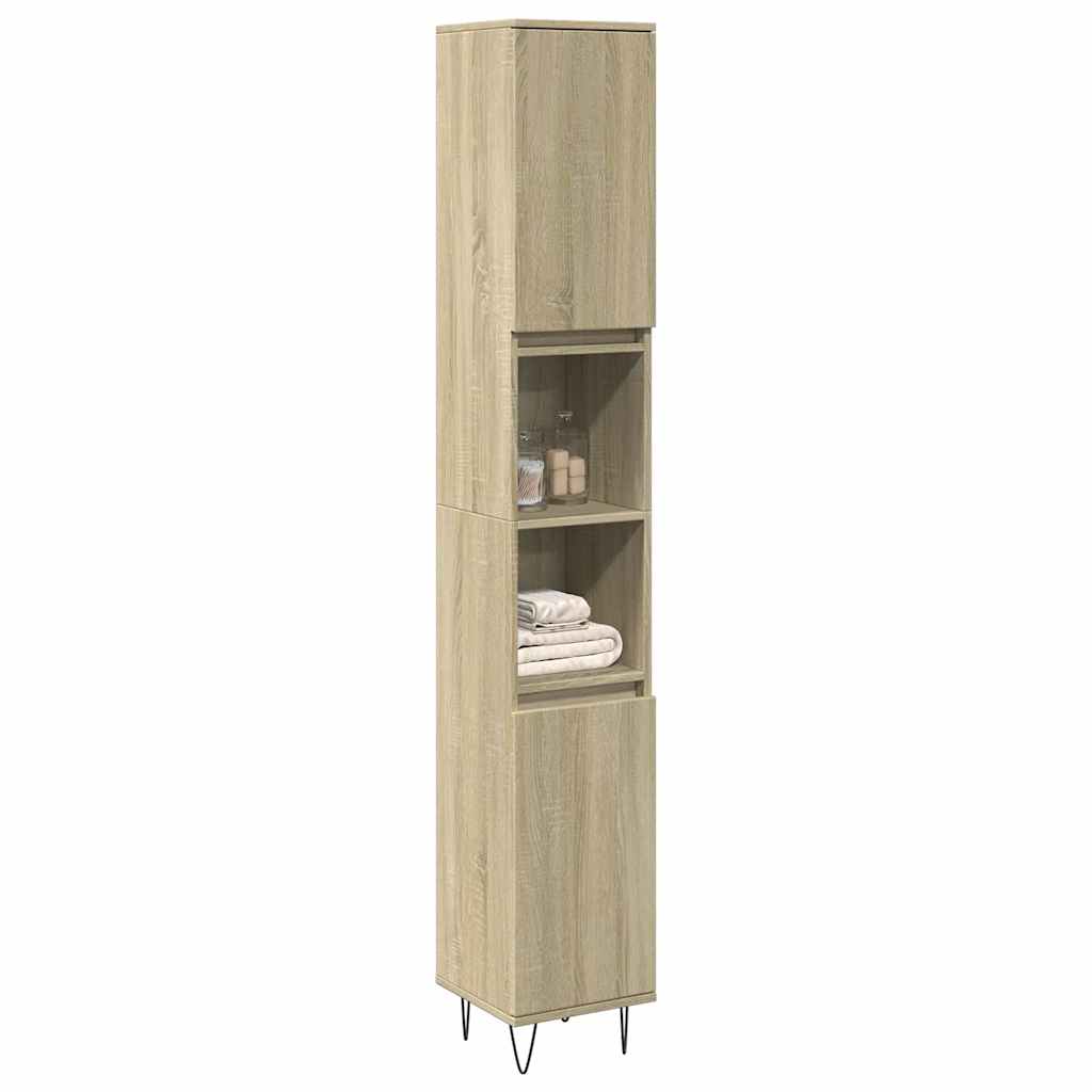 badeværelsesskab 30x30x190 cm konstrueret træ sonoma-eg