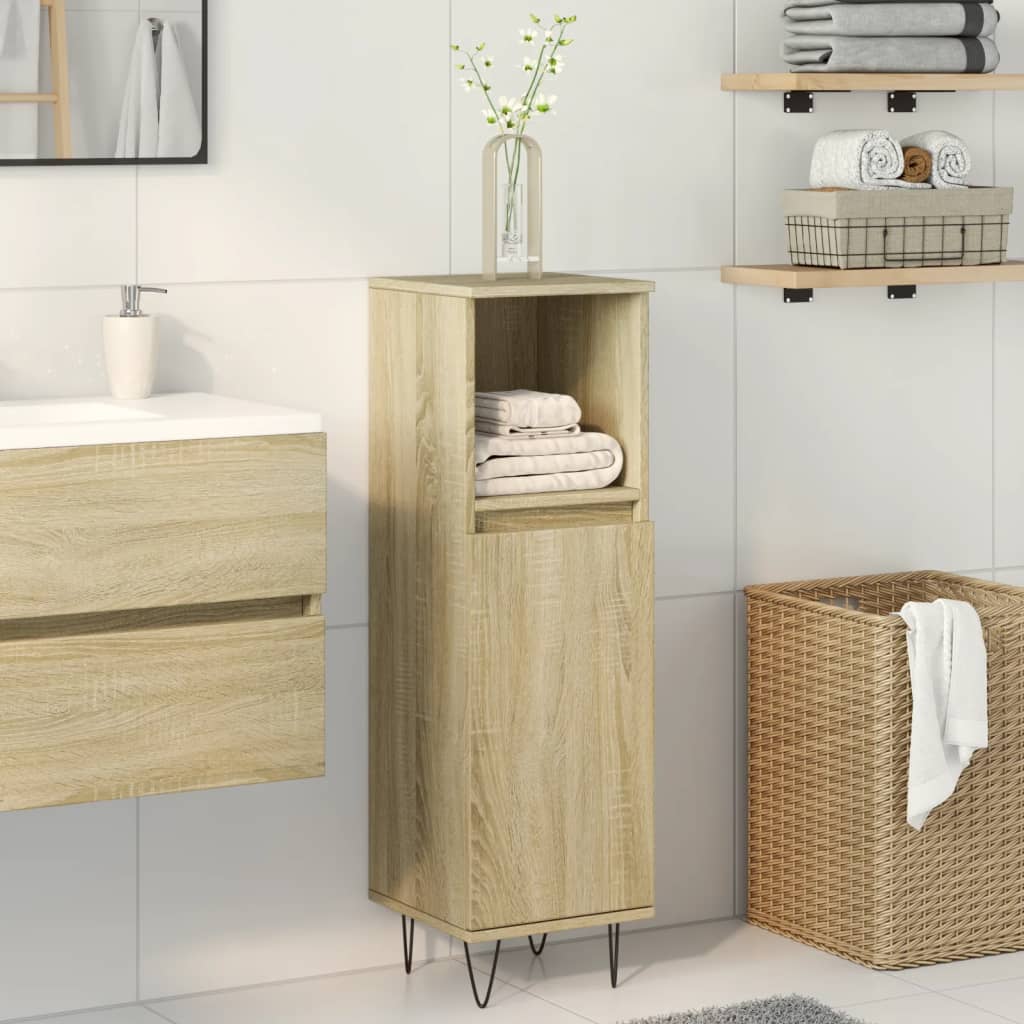 badeværelsesskab 30x30x100 cm konstrueret træ sonoma-eg