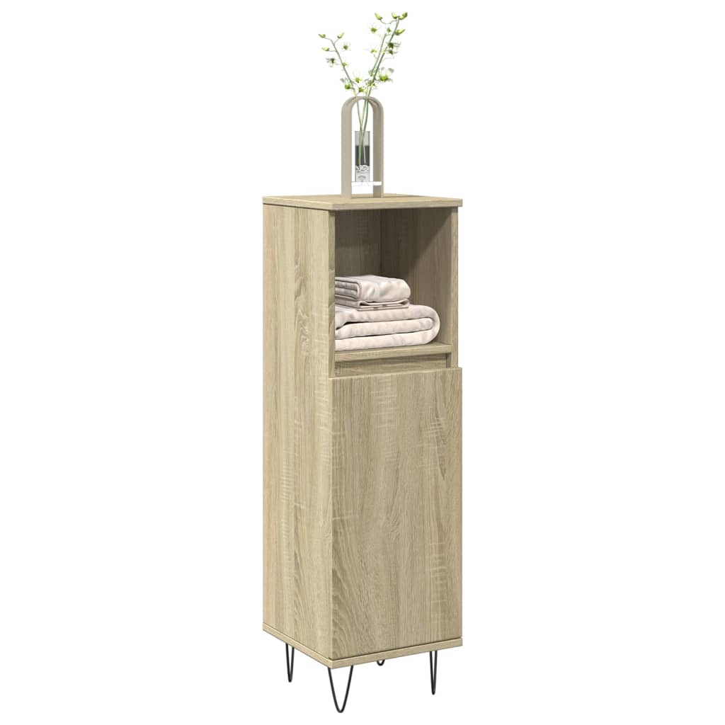 badeværelsesskab 30x30x100 cm konstrueret træ sonoma-eg billede