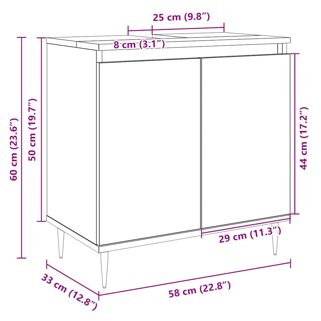 badeværelsesskab 58x33x60 cm konstrueret træ sonoma-eg