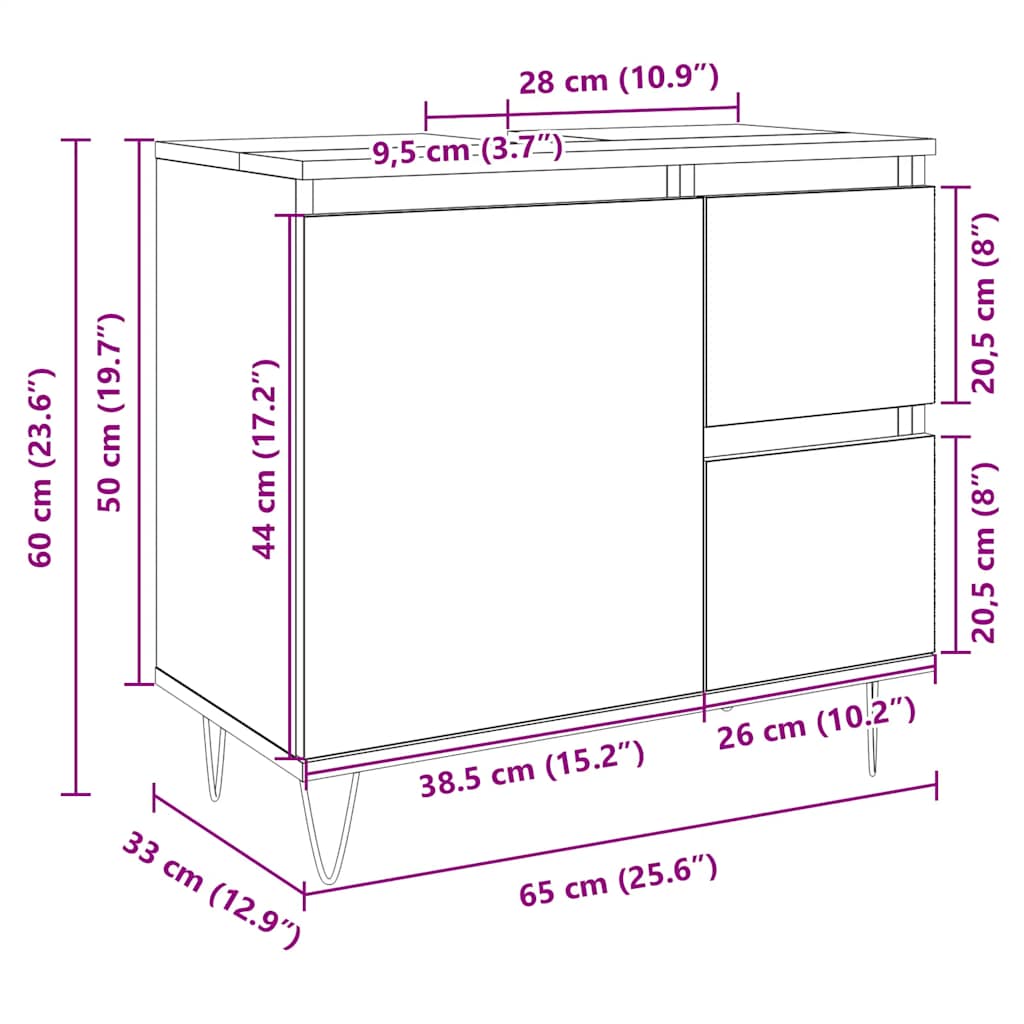 badeværelsesskab 65x33x60 cm konstrueret træ sonoma-eg