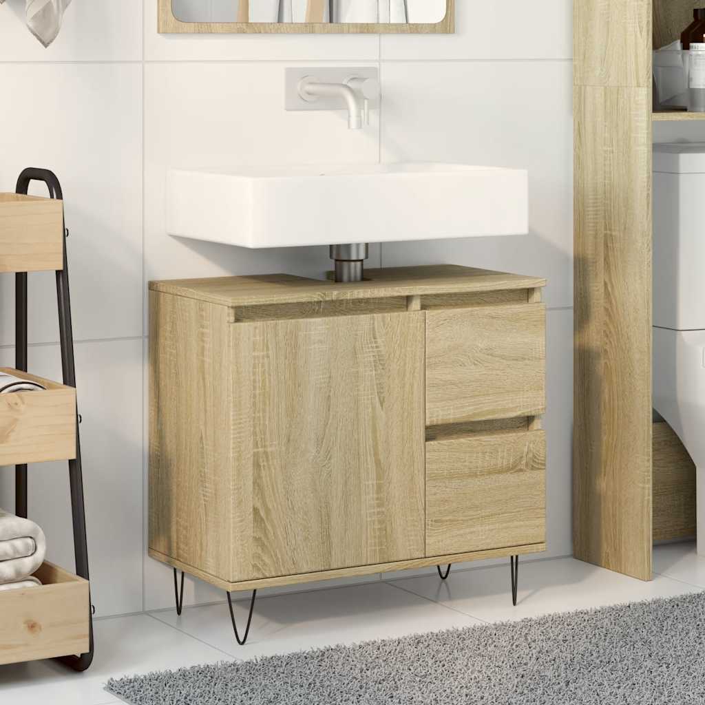 badeværelsesskab 65x33x60 cm konstrueret træ sonoma-eg billede