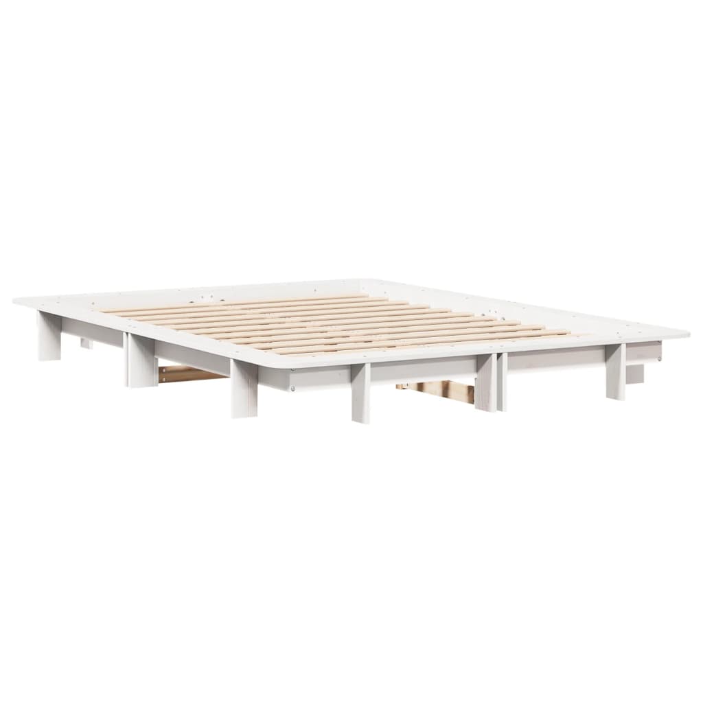sengeramme uden madras 135x190 cm massivt fyrretræ hvid