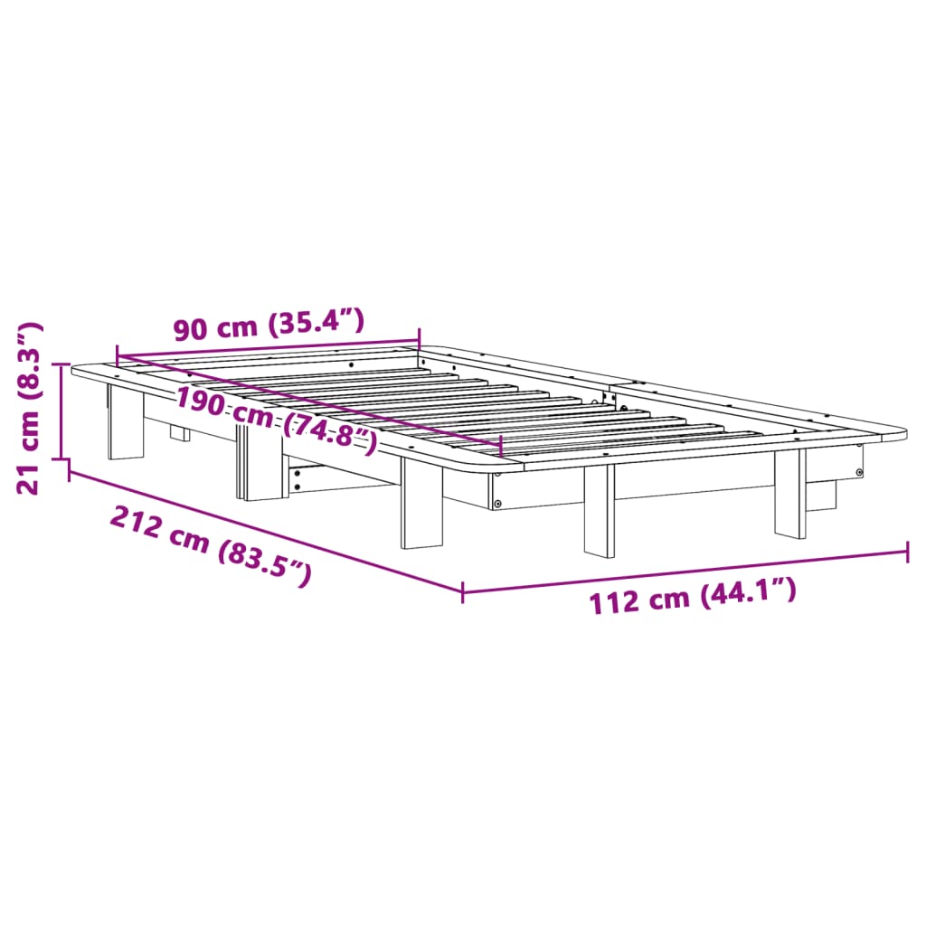 sengeramme uden madras 90x190 cm massivt fyrretræ