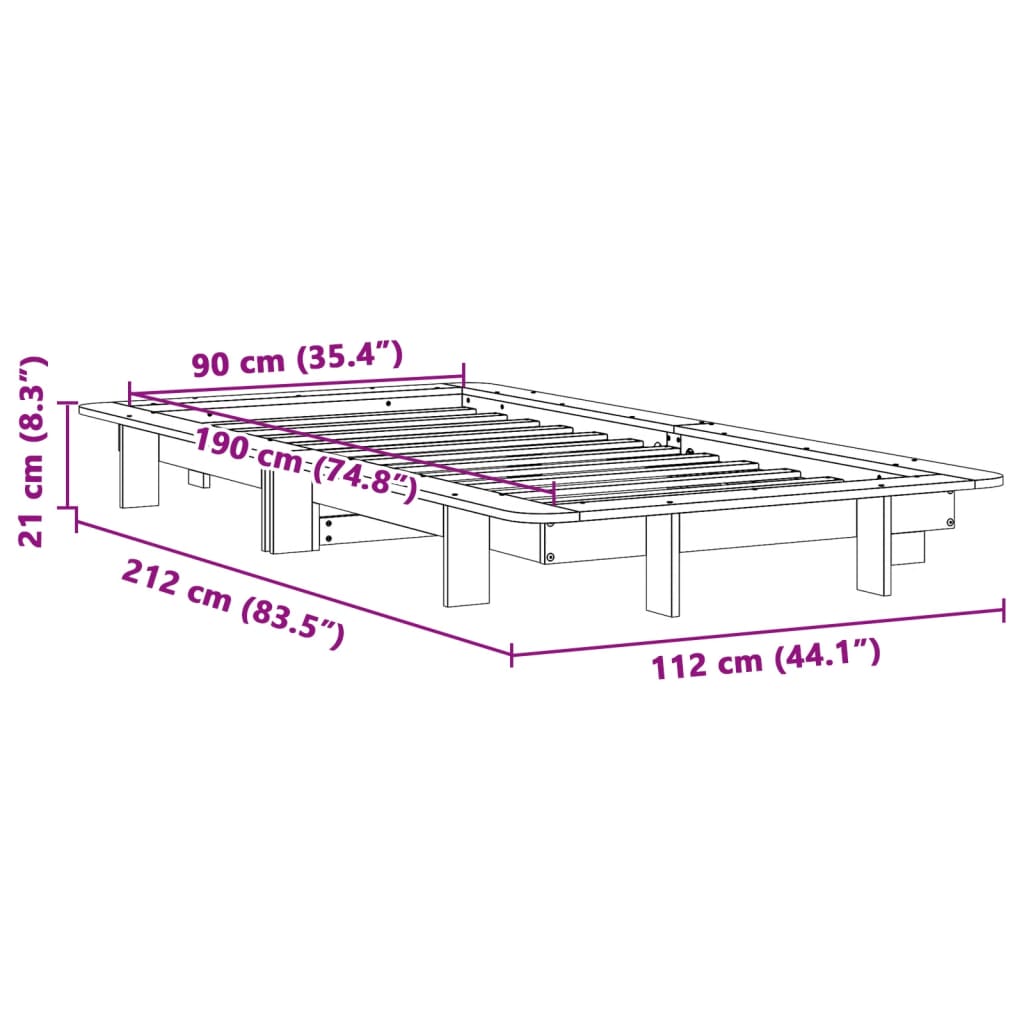 sengeramme uden madras 90x190 cm massivt fyrretræ gyldenbrun