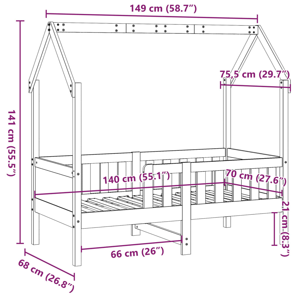 sengeramme til husseng 70x140 cm massivt fyrretræ hvid