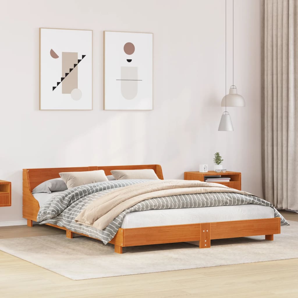 sengeramme uden madras 150x200 cm massivt fyrretræ gyldenbrun