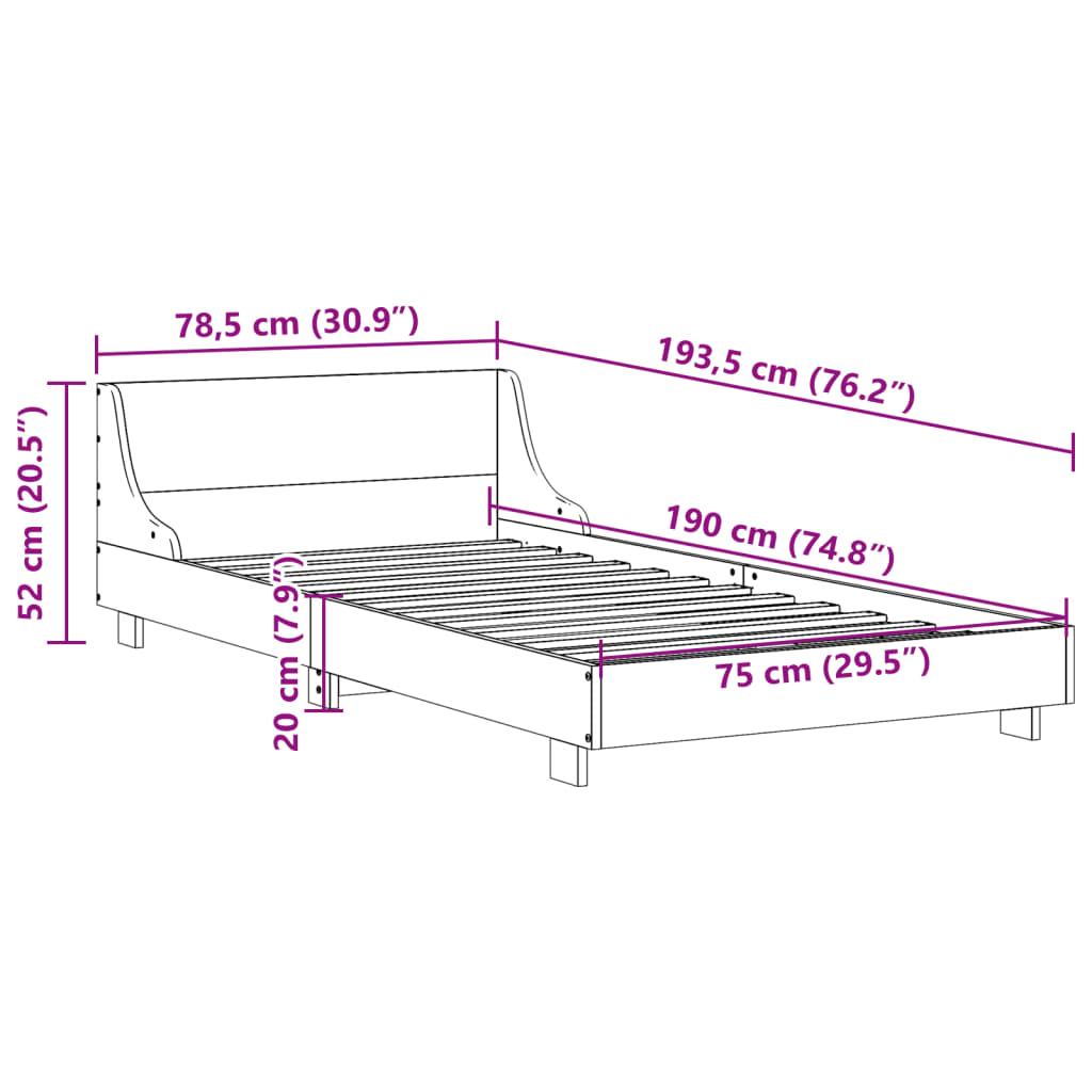 sengeramme uden madras 75x190 cm massivt fyrretræ gyldenbrun