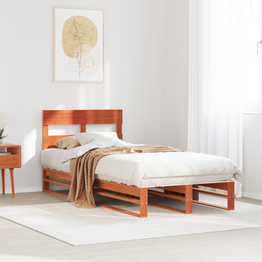 sengeramme uden madras 90x200 cm massivt fyrretræ gyldenbrun