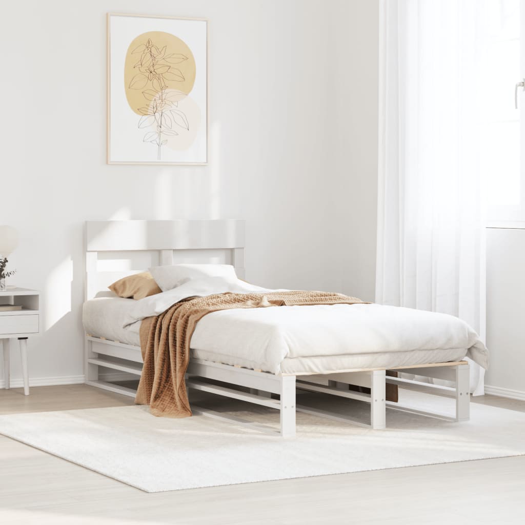 sengeramme uden madras 75x190 cm massivt fyrretræ hvid