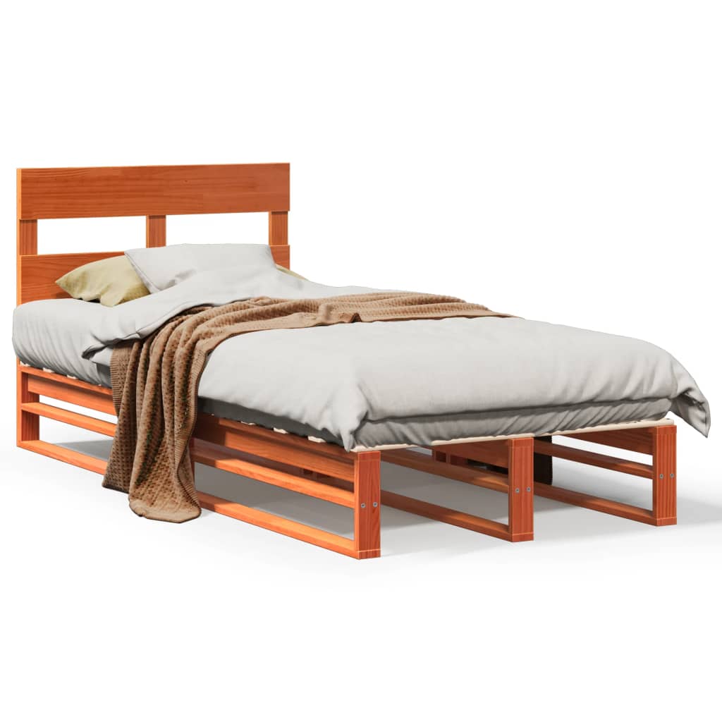 sengeramme uden madras 75x190 cm massivt fyrretræ gyldenbrun
