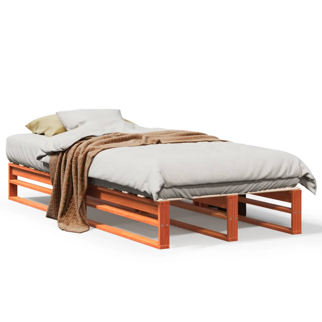 sengeramme uden madras 90x190 cm massivt fyrretræ gyldenbrun