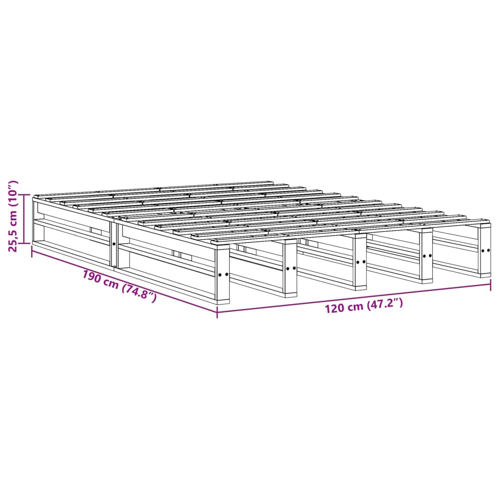 sengeramme uden madras 120x190 cm massivt fyrretræ hvid