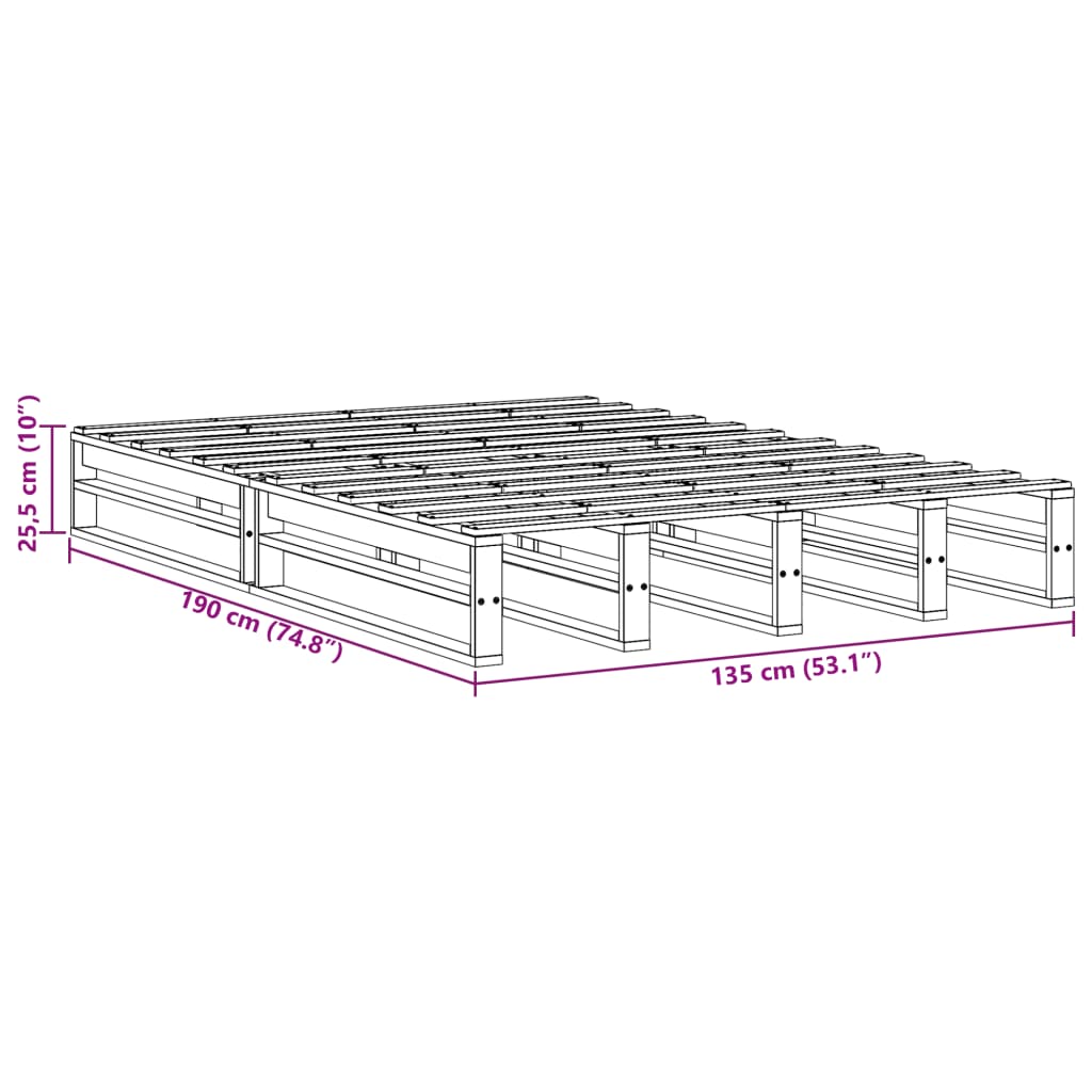 sengeramme uden madras 135x190 cm massivt fyrretræ hvid