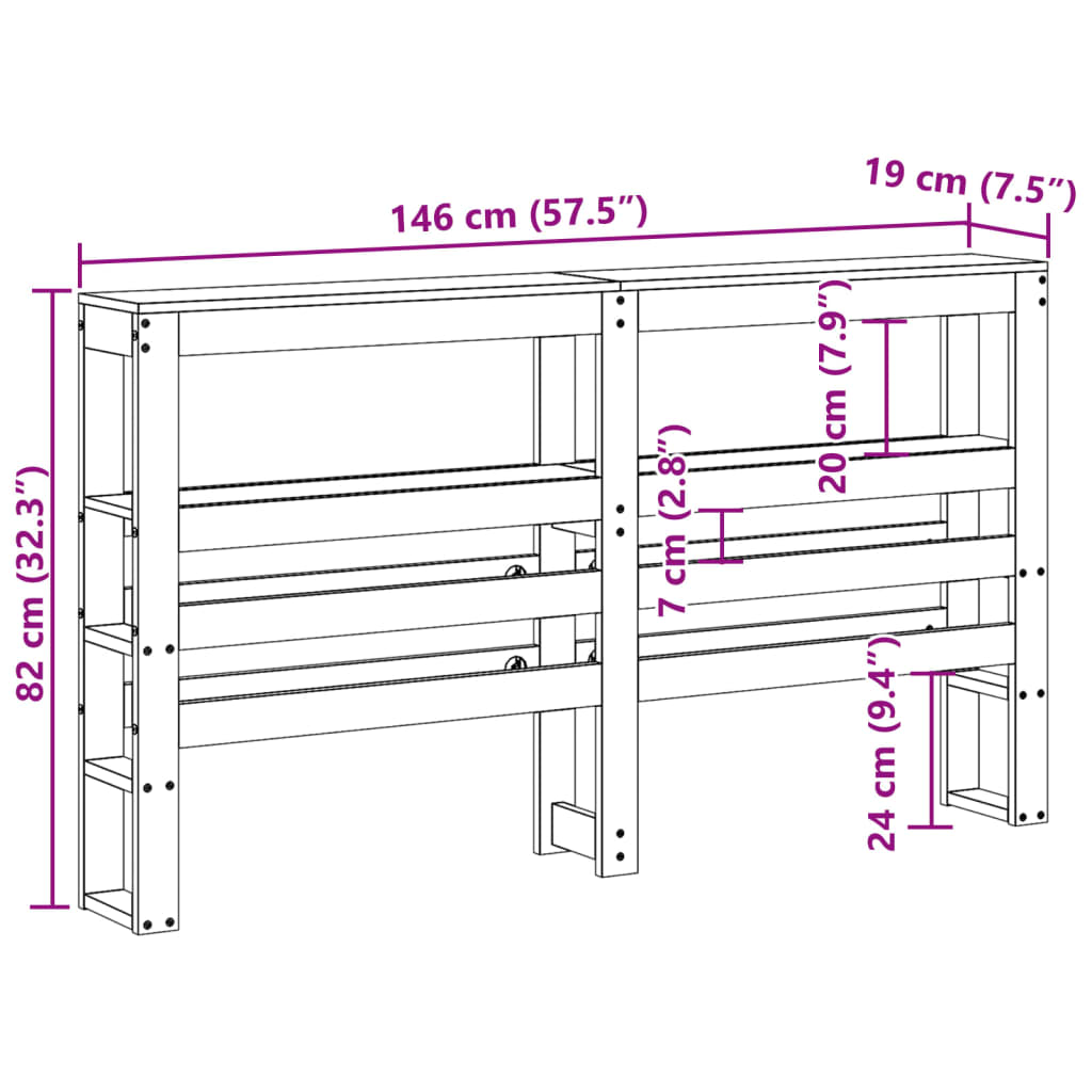 sengegavl med hylder 140 cm massivt fyrretræ