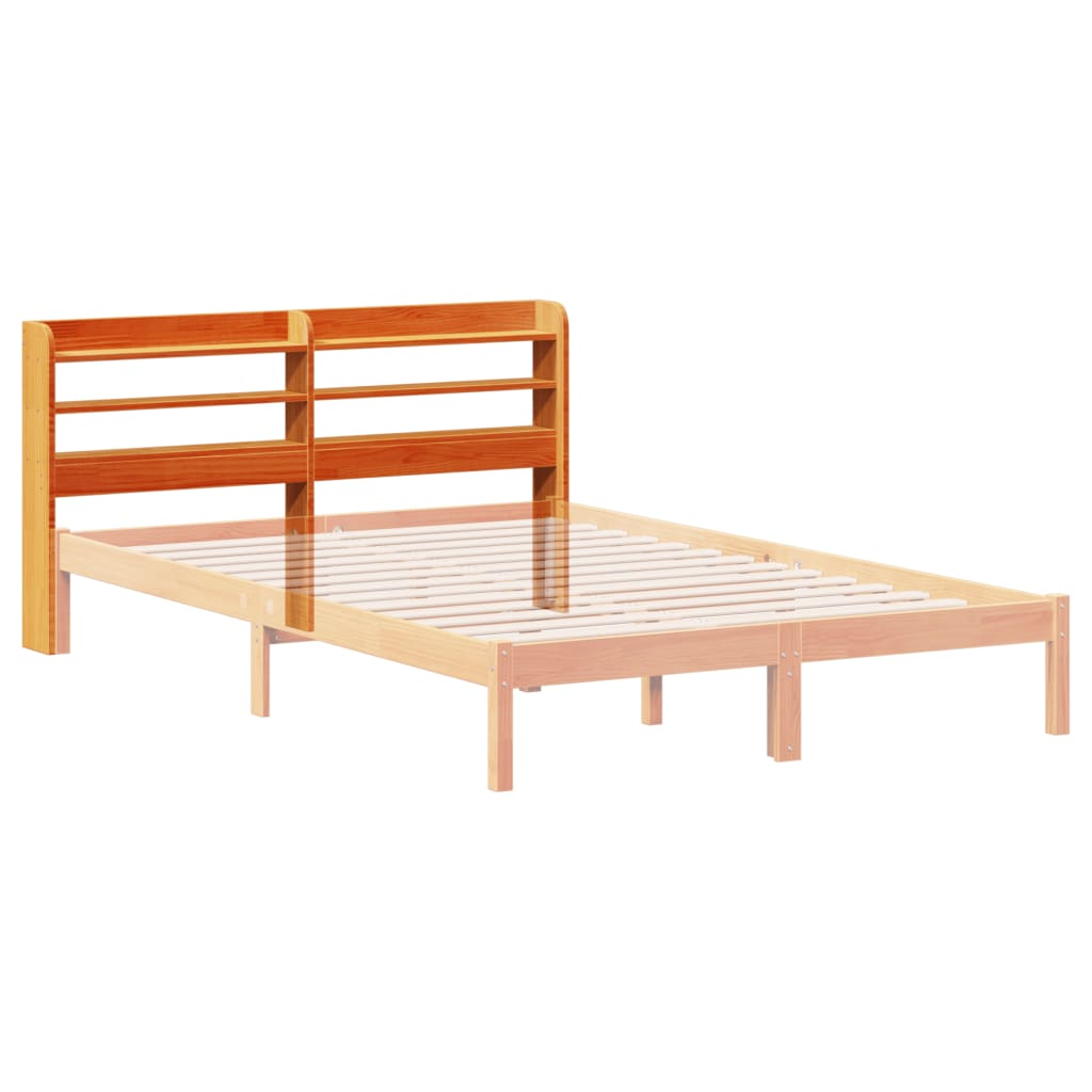 sengegavl med hylder 120 cm massivt fyrretræ gyldenbrun