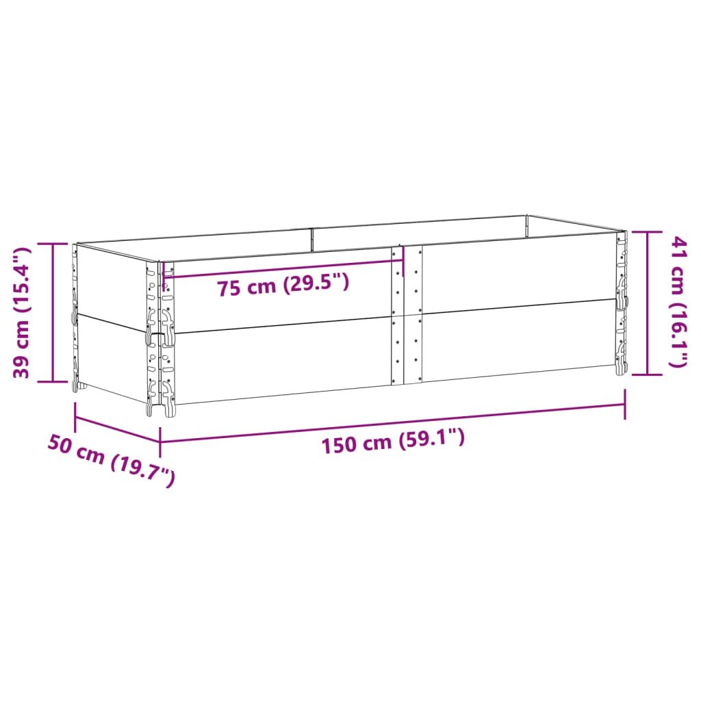 pallerammer 2 stk. 150x50 cm massivt fyrretræ grå