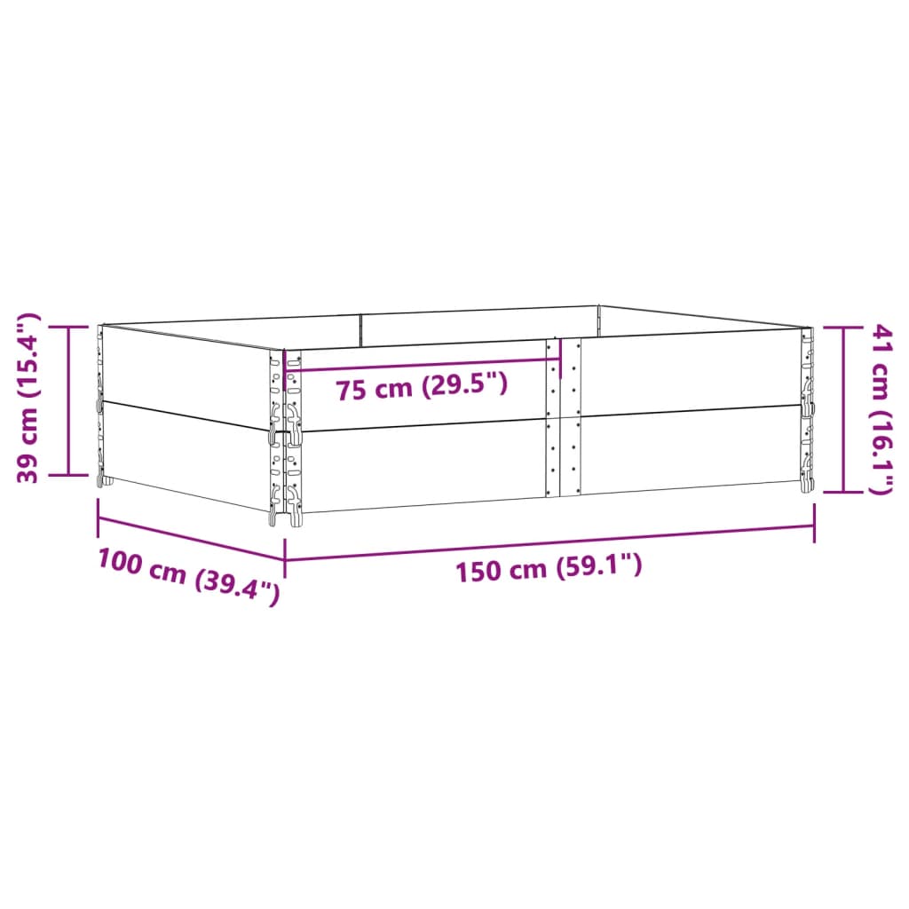 pallerammer 2 stk. 150x100 cm massivt fyrretræ sort